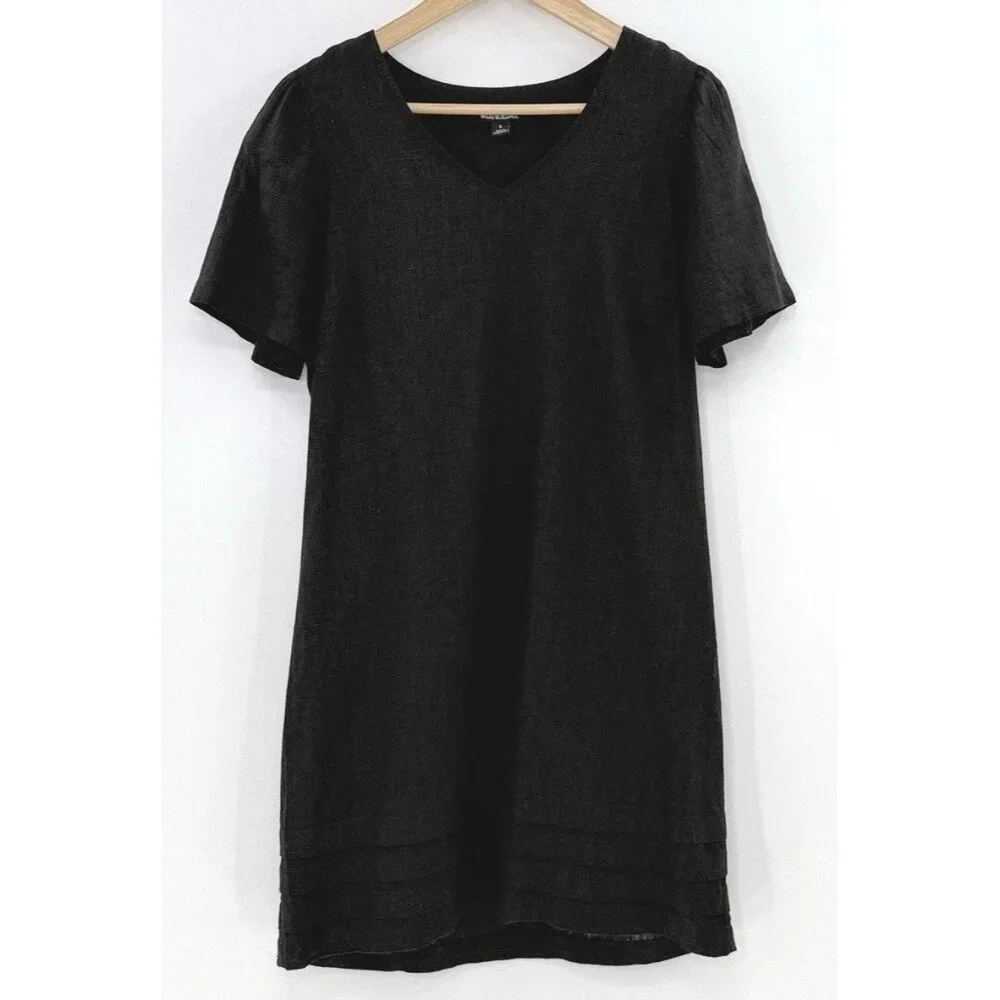 Nicole Miller Women’s Linen Blend Black Dress Pullover Boho Preppy Size Small